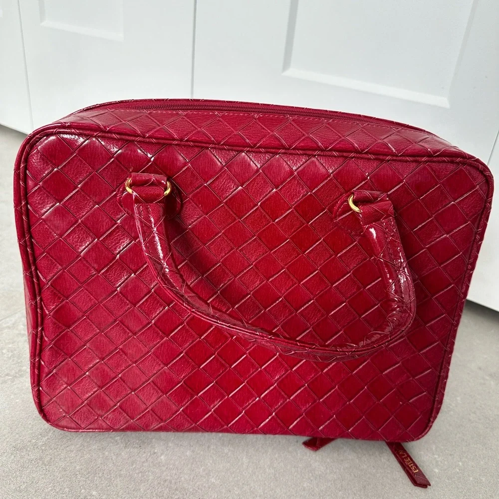 Estee Lauder Makeup Bag Beauty Case Laptop Computer Briefcase Red Tote Handbag - Picture 2 of 9
